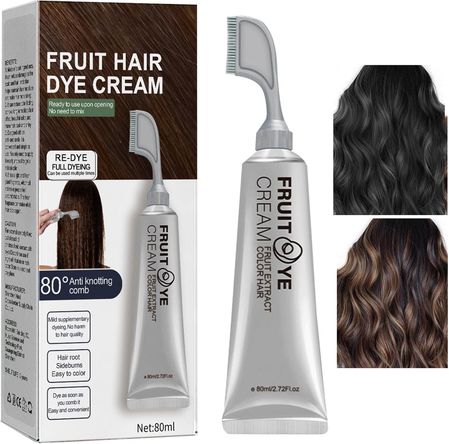 Hair cream with comb for covering gray hair – Brown