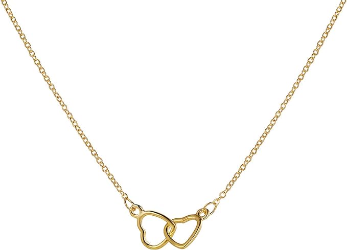 Gold heart double ring necklace