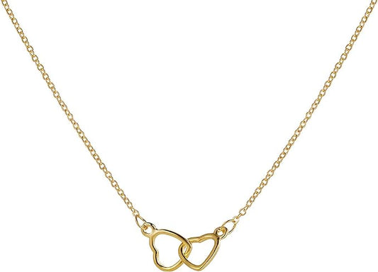 Gold heart double ring necklace