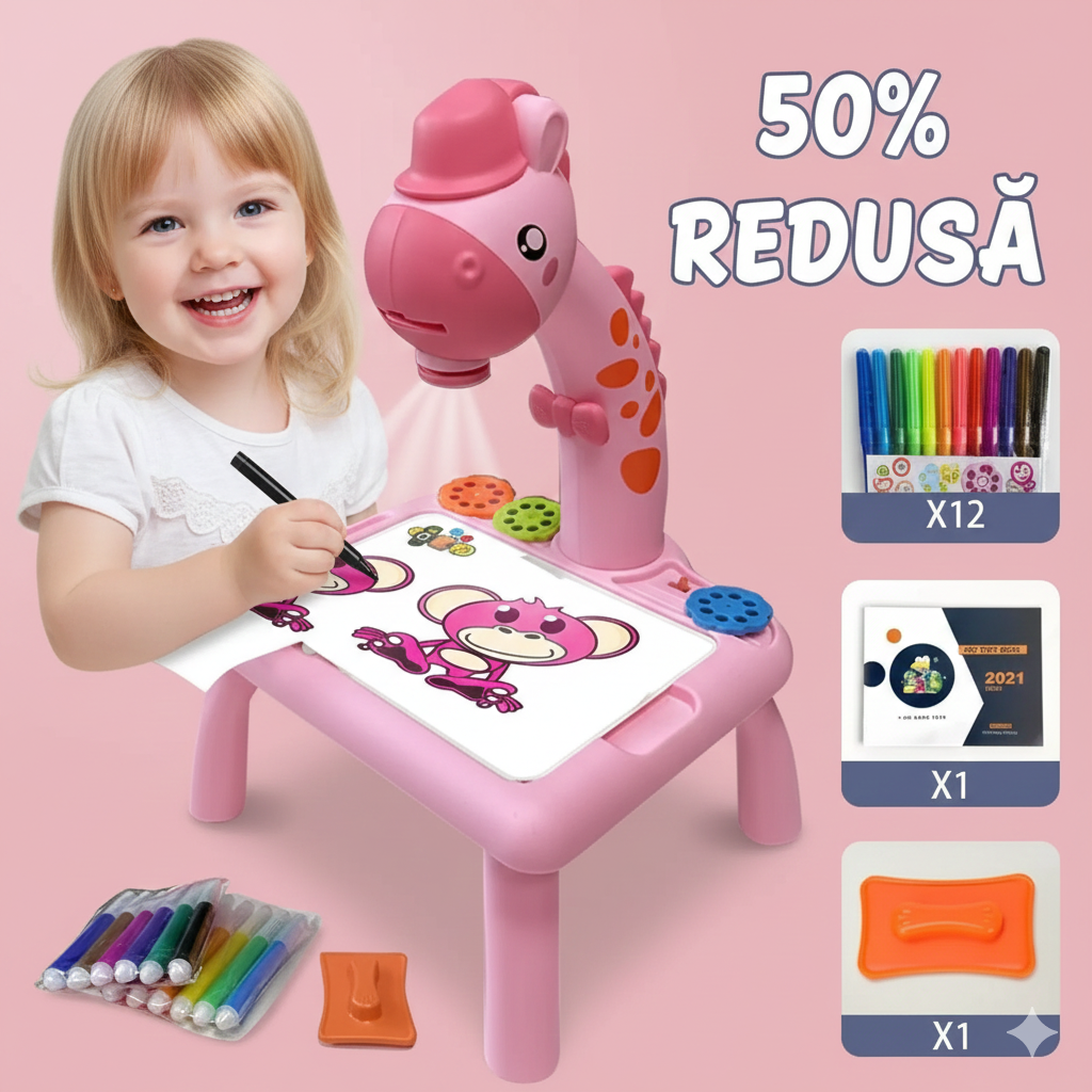 Masa de Desen cu Proiector – Joacă, Lumină și Creativitate pentru Copii (ROZ)