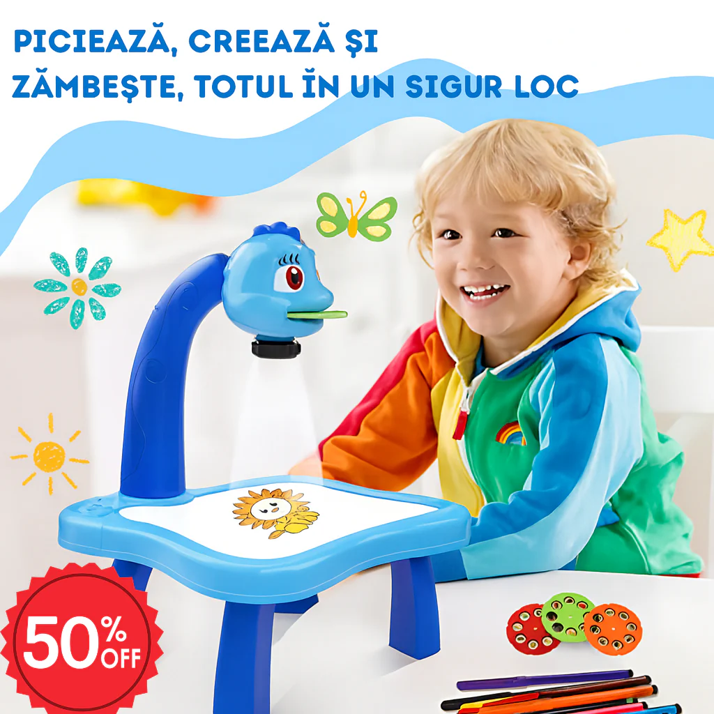 Masa de Desen cu Proiector – Joacă, Lumină și Creativitate pentru Copii (ALBASTRU)
